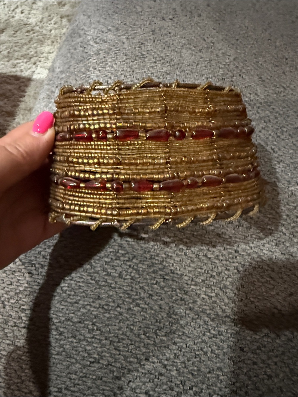 Gold Beaded Candle Shade with Red Accent Beads